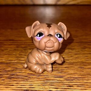 Littlest Pet Shop LPS retired Bulldog #881 brown with purple eyes Hasbro